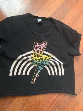 Kids Black Graphic Tee with Multicolor Leopard Lightning